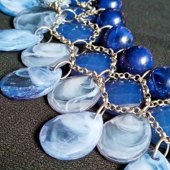 Pretty Shades of Blue Layered Beaded Bib Statement Necklace - Picture 4 of 7